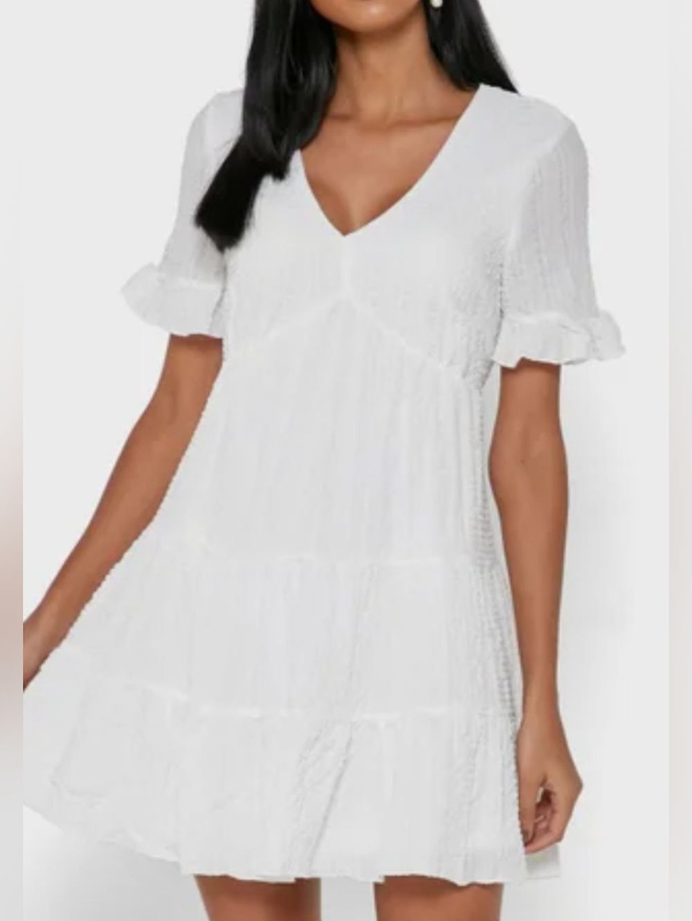 Quiz White Seersucker Tiered Dress. Ethereal